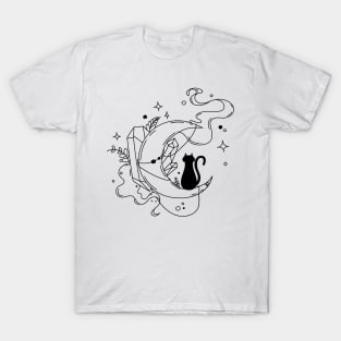 Cat and Moon with Crystals T-Shirt